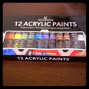 Winsons 12 Acrylic Paints + 3 Brushes